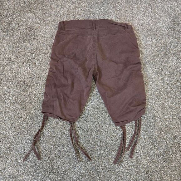 Vintage Y2K 2000s Brown Ling Bermuda Length Tie Capri Style Full Coverage Shorts - Picture 4 of 5